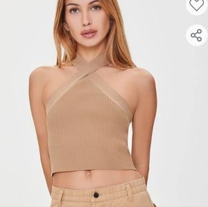 🛑SOLD- Forever 21 ribbed knit halter crop top brown tan size medium NWT